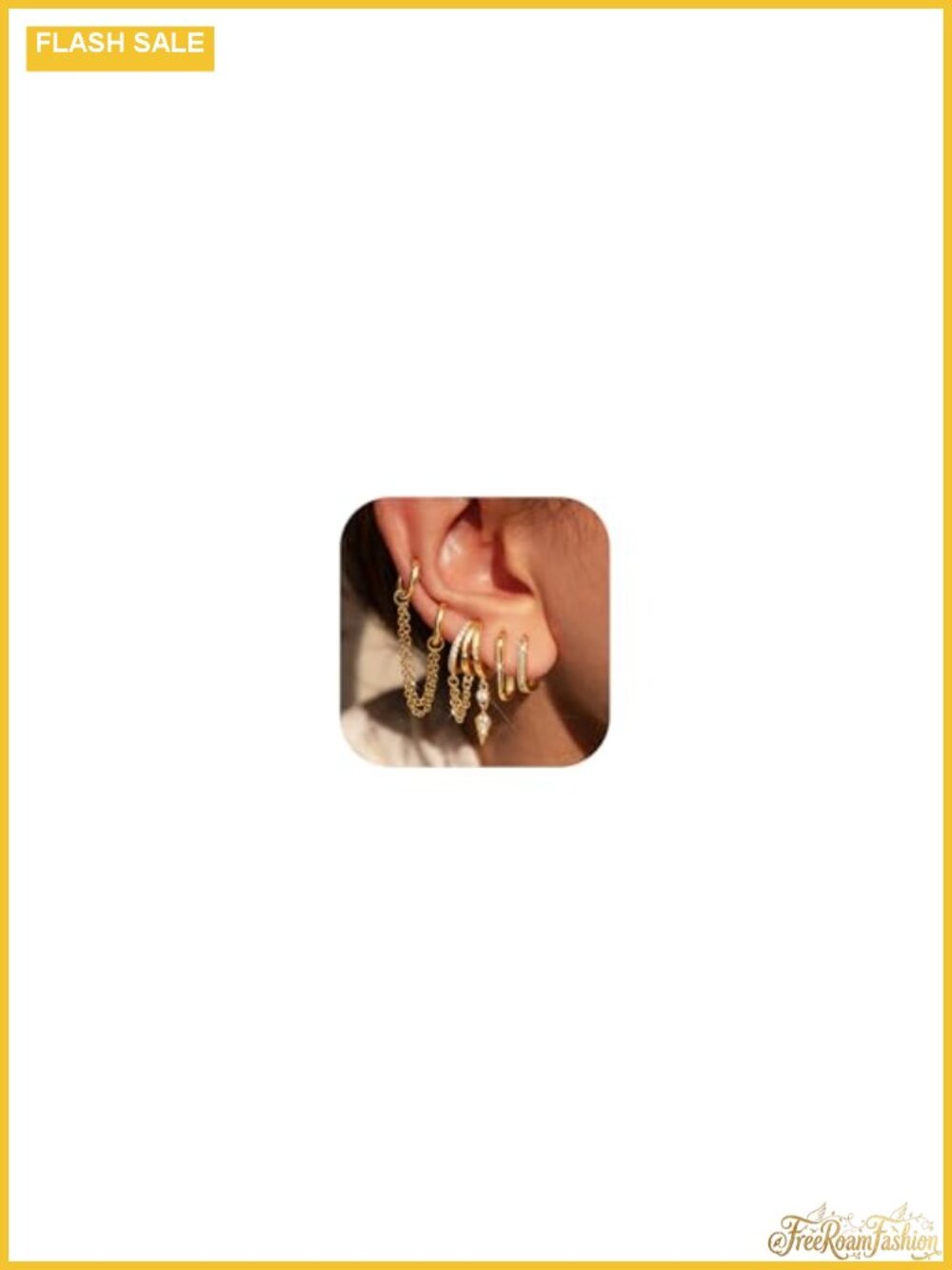 5 Pairs 14K Gold Plated Stackable Hoop Earring Set with Dangle Chains